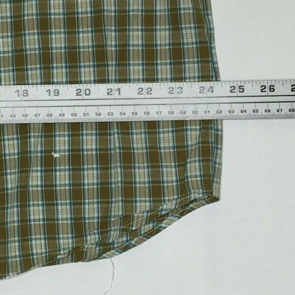 Guess Jeans Mens Short Sleeved Shirt Green Brown Checkered Cotton Size Large - Picture 9 of 10